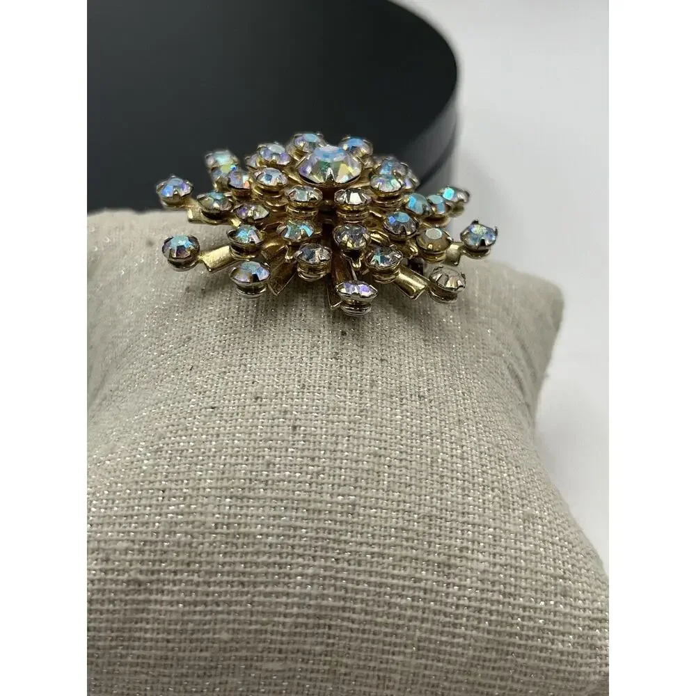 Vintage Aurora Borealis AB Rhinestone Starburst‎ Sunburst Brooch Pin